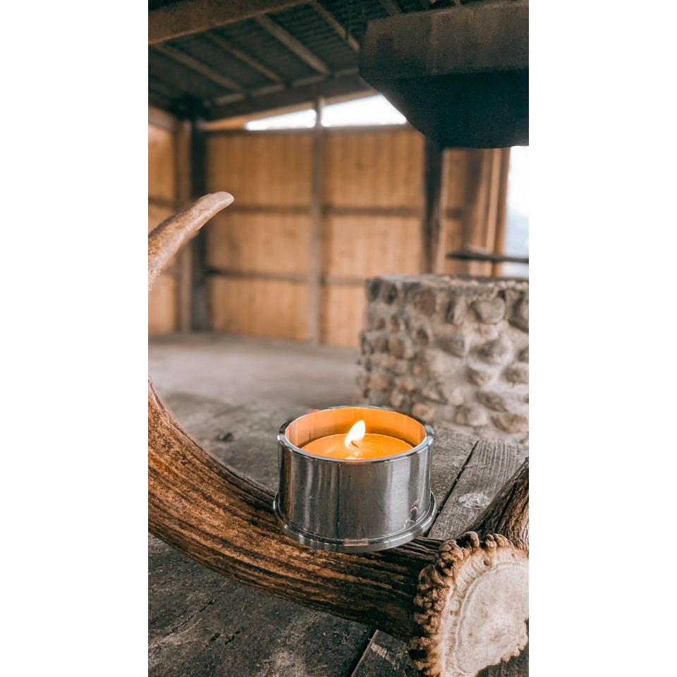 Dovhjorthorn med 3 värmeljushållare i rostfri metall