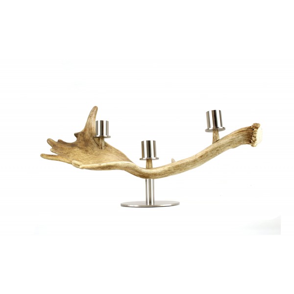 Dovhjorthorn 3 ljushållare med rostfri metallfot  Dovhjorthorn 3 ljushållare med rostfri metallfot