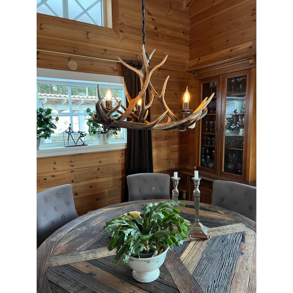 Hjorthorn takkrona 3 ljus 60 cm