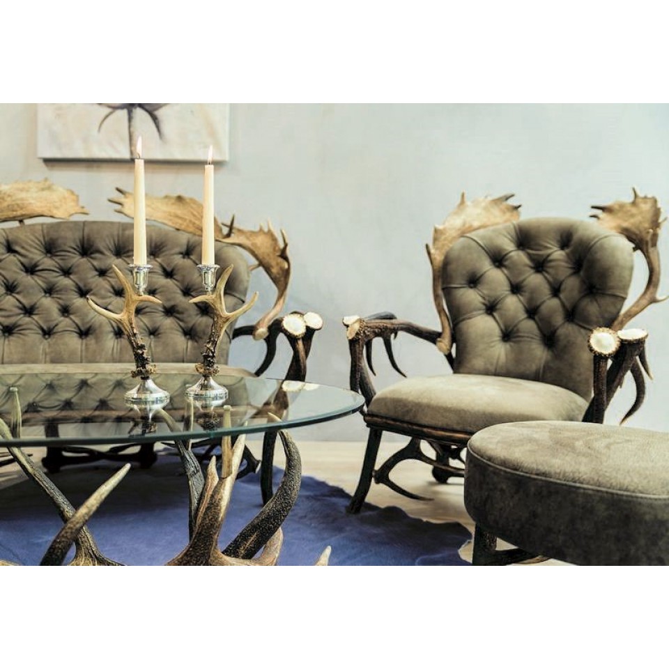 Hjorthornsfåtölj mörkbrun 90cm