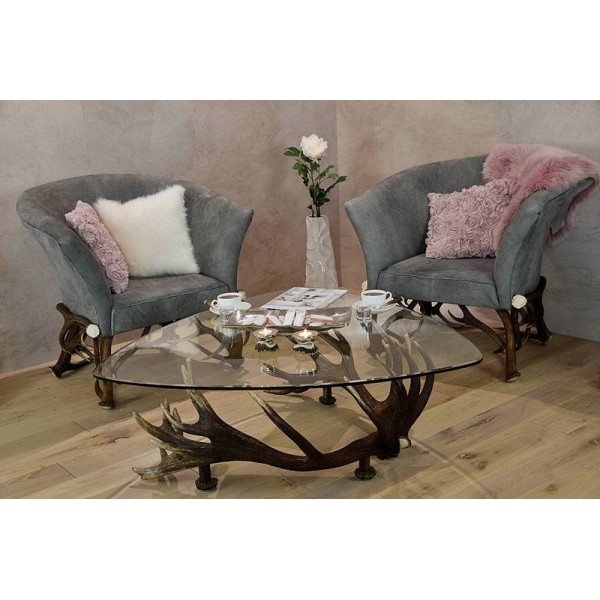 Hjorthorn läderfåtölj grå