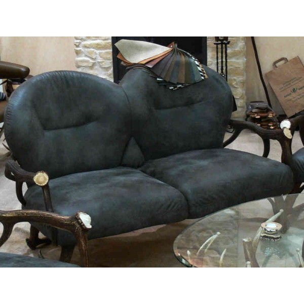 Hjorthorn lädersoffa svart