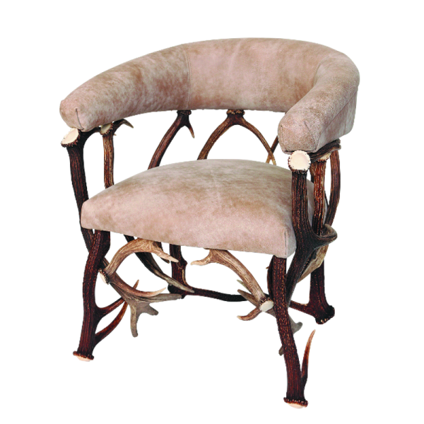 Antler club chair upholstered with cowhide sand coloured