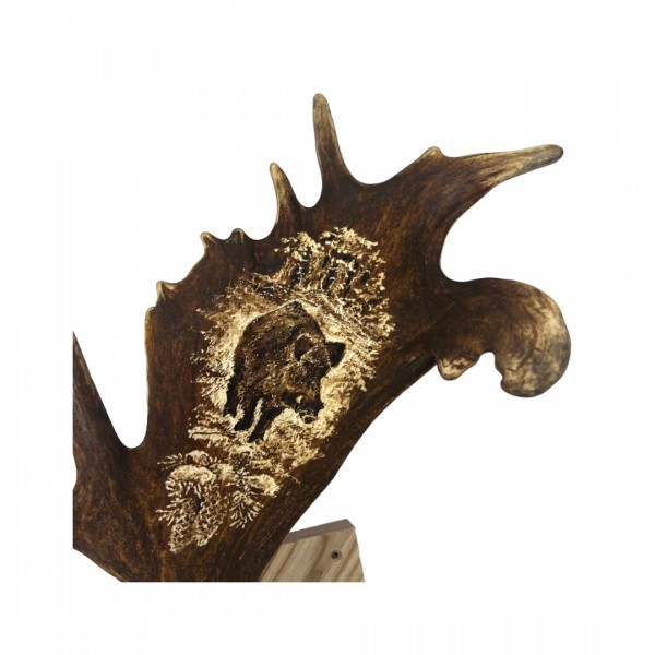 Dovhjorthorn vägglampa med vildsvinsgravyr 40 cm