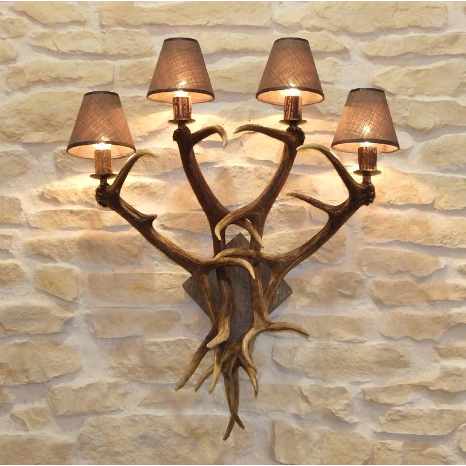 Deer Antler Wall Lamp With 4 Candle Lights Natural 75cm