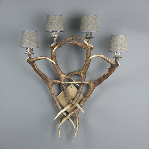 Hjorthorn vägglampa 4 ljus naturlig 75 cm