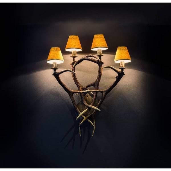 Hjorthorn vägglampa 4 ljus naturlig 75 cm