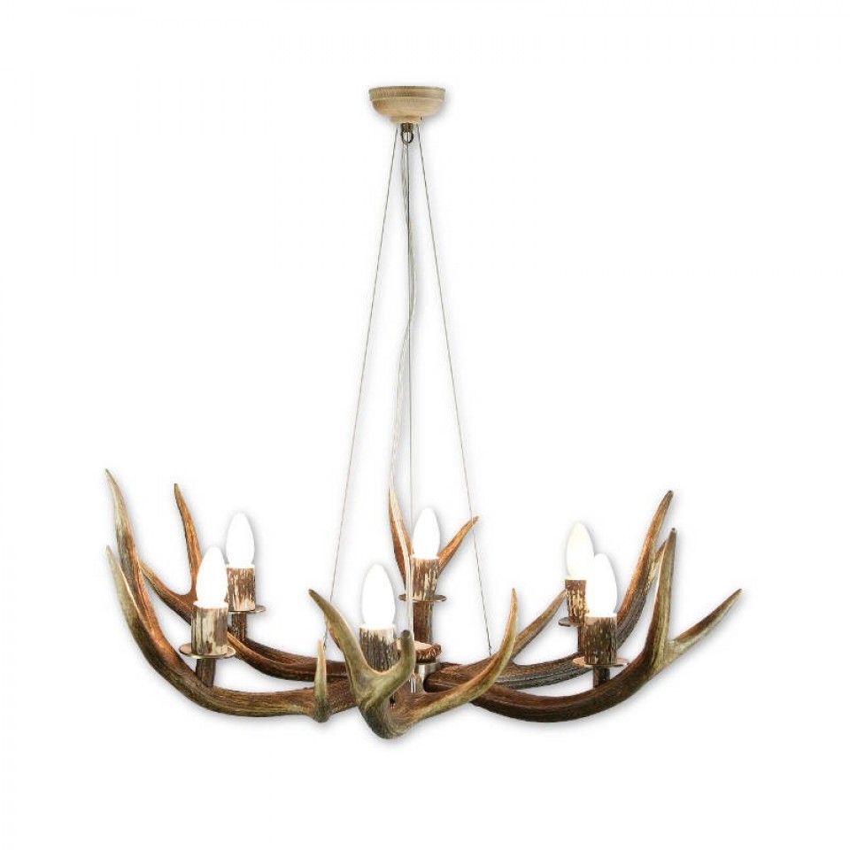 Hjorthorn takkrona 6 ljus med kablar 90 cm