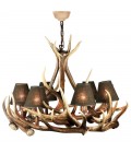 Hjorthorn takkrona 6 ljus med lampskärmar 80 cm