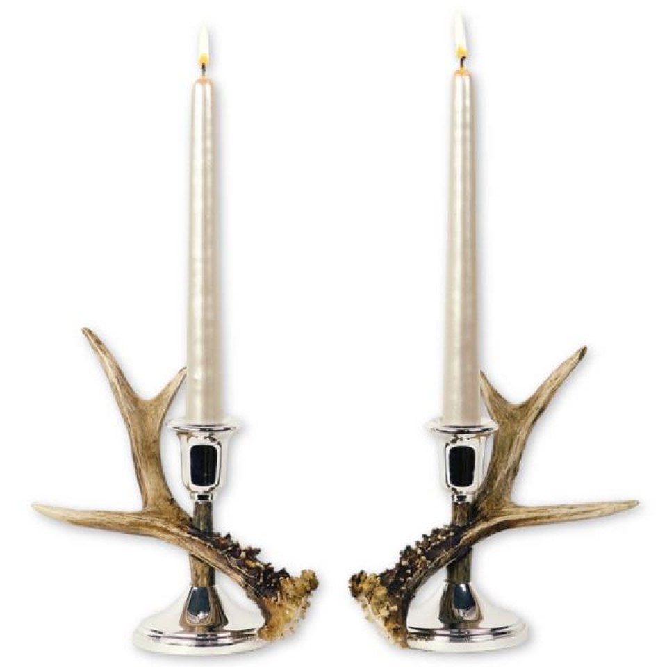 Råbockhorn med rostfri ljushållare i metall 2-pack 