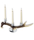 Sikahjorthorn med 3 ljushållare i rostfri metall