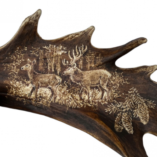 Dovhjorthorn takkrona graverad lampa 60 cm