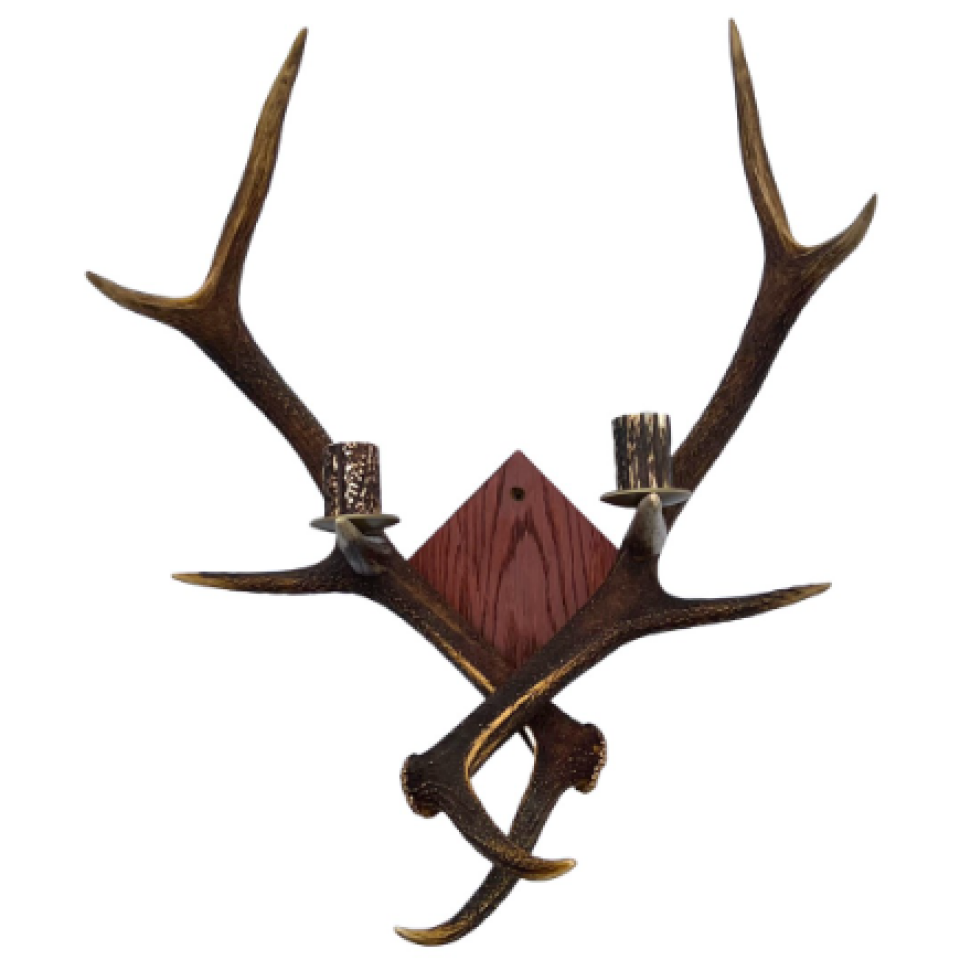 Deer antler wall lamp 2 candle lights cognac