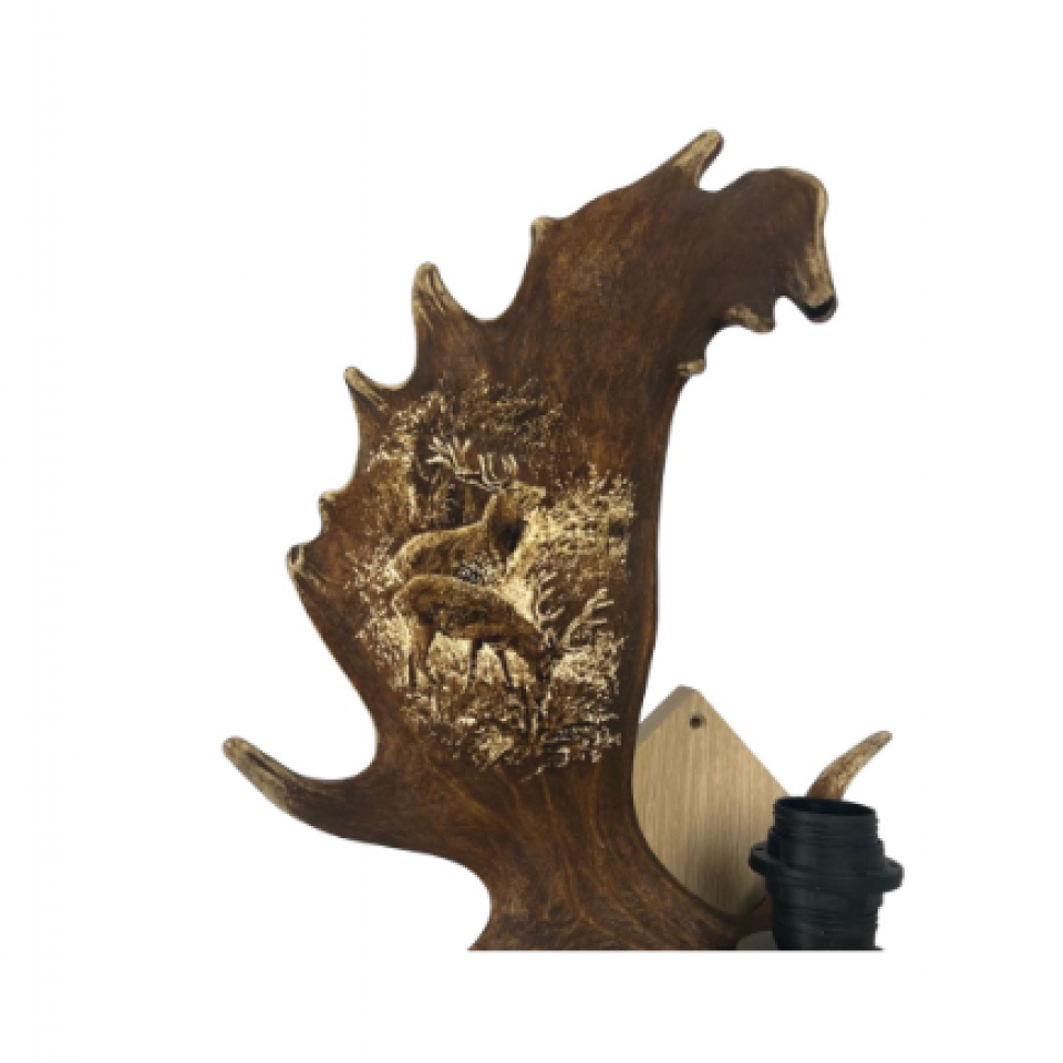 Mindre dovhjorthorn vägglampa med hjortgravyr naturlig 35cm Mindre dovhjorthorn vägglampa med hjortgravyr naturlig 35cm