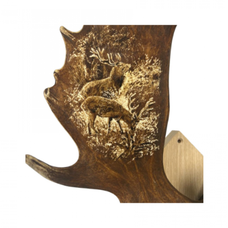 Mindre dovhjorthorn vägglampa med hjortgravyr naturlig 35cm Mindre dovhjorthorn vägglampa med hjortgravyr naturlig 35cm