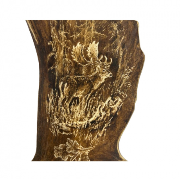 Mindre dovhjorthorn vägglampa med hjortgravyr naturlig 35cm Mindre dovhjorthorn vägglampa med hjortgravyr naturlig 35cm