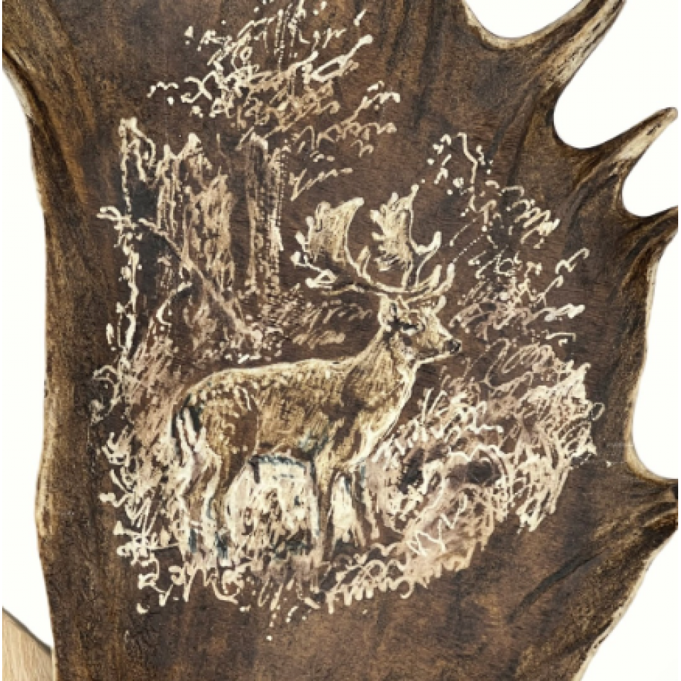 Mindre dovhjorthorn vägglampa med hjortgravyr naturlig 35cm Mindre dovhjorthorn vägglampa med hjortgravyr naturlig 35cm