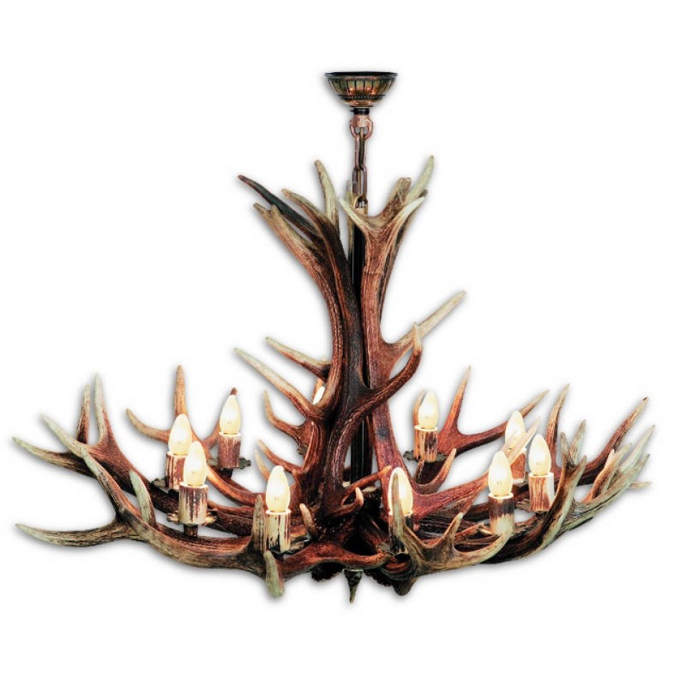 Hjorthorn takkrona med 10 ljuskällor 90 cm