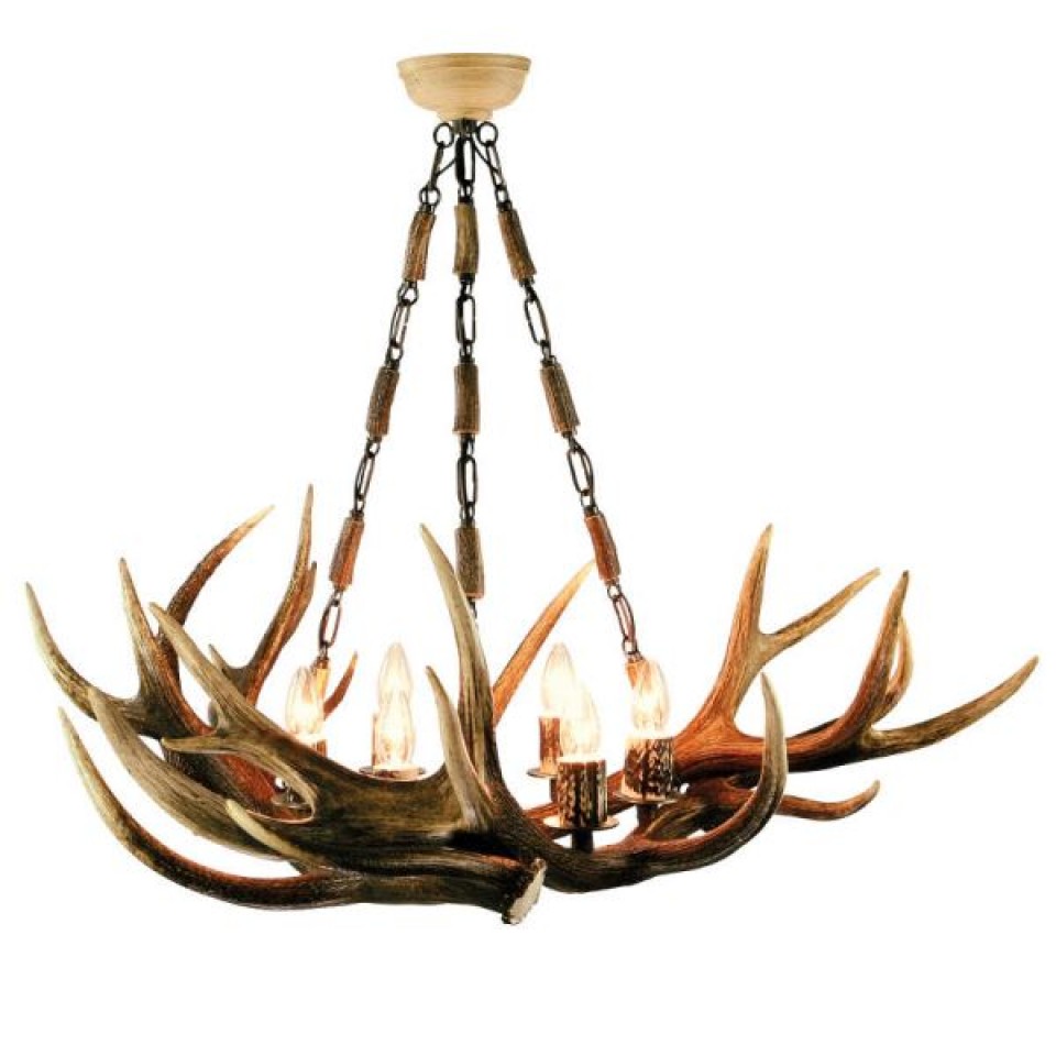 Red deer antler chandelier 6 light 90cm