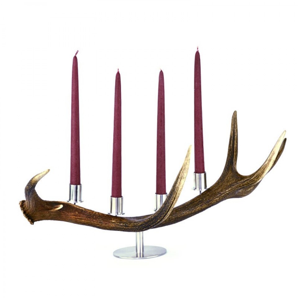Deer Antler 4 Light Candle Holder with Stainless Silver Foot