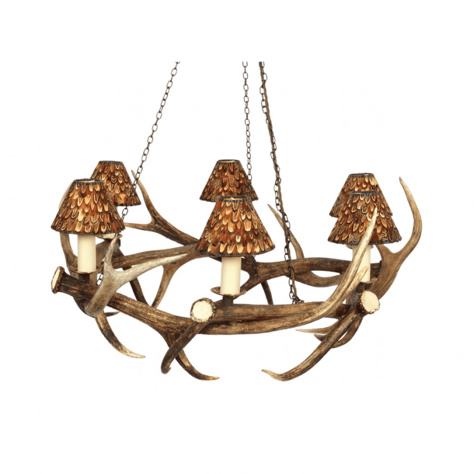 Deer antler 6-light chandelier 80 cm