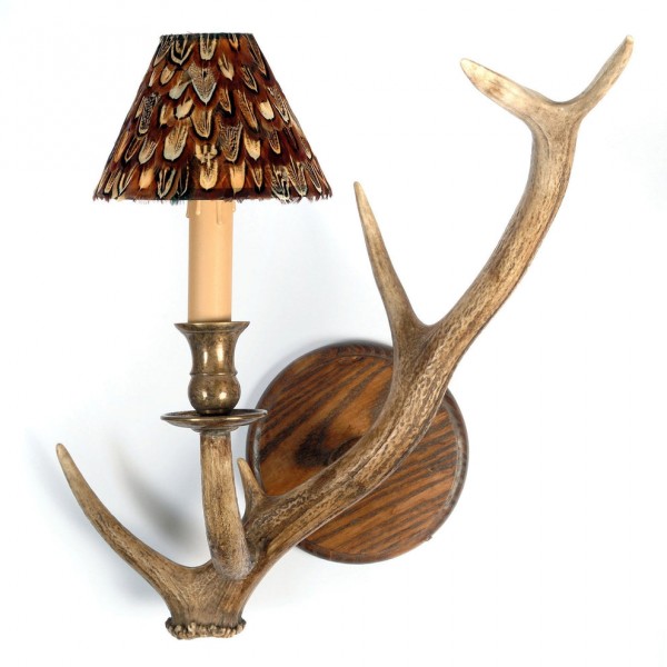 Kronhjorthorn 1-ljus vägglampa naturlig 55 cm