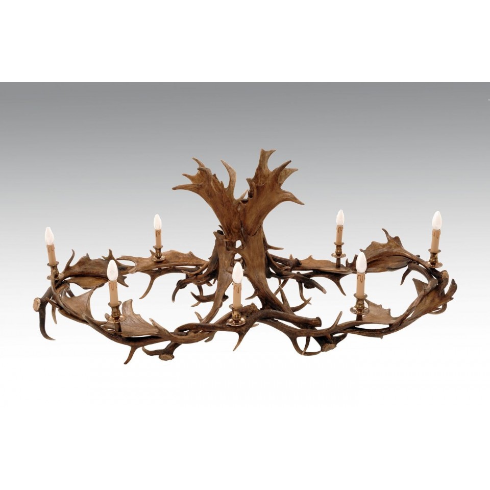Fallow Deer Antler 8 Candle Light Oval Chandelier Brown 140cm