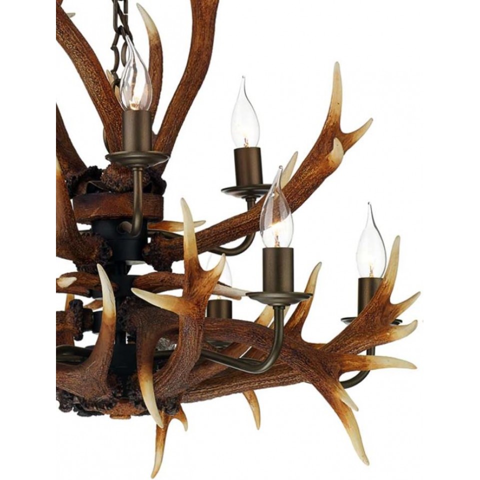 Horn takkrona 9 ljus rustik brun 75 cm