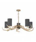 Antler 5 Light Bleached beige chandelier 100cm complete with Silk Shades (Specify Colour)