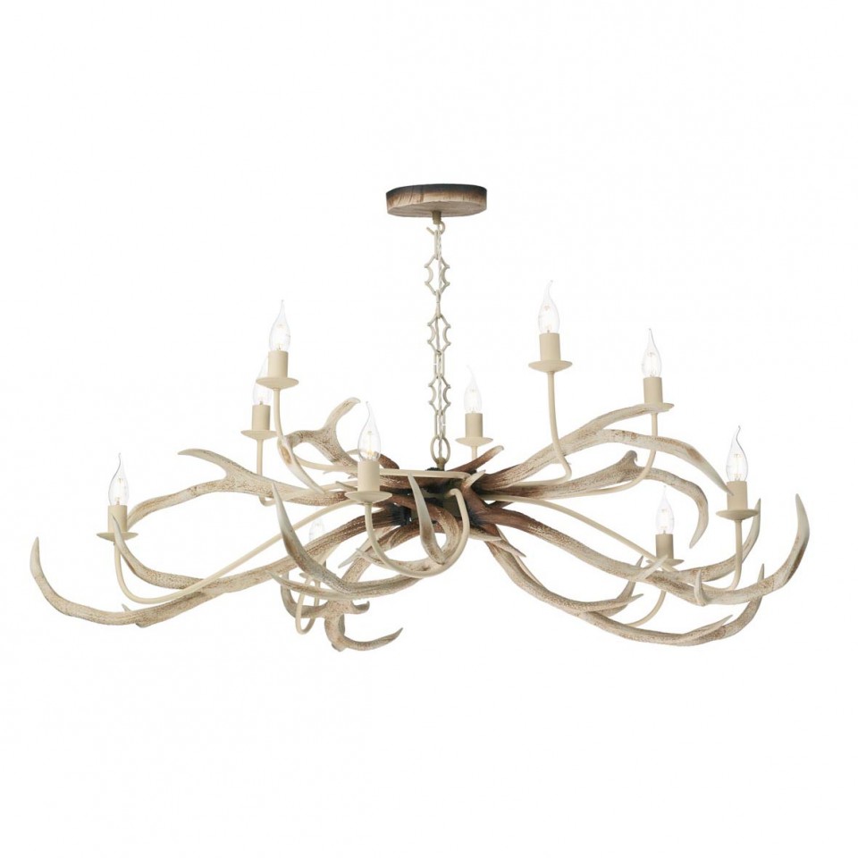 Stag 10 Light Bleached beige chandelier 125cm