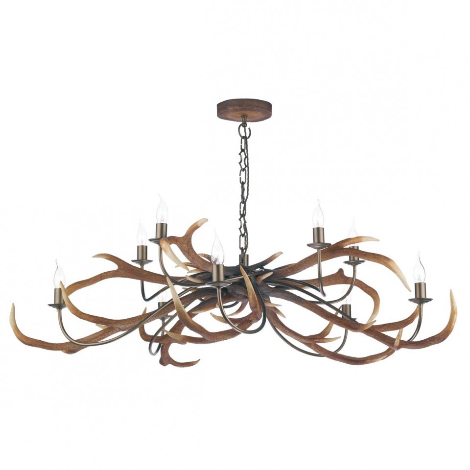 Stag 10 Light Rustic brown chandelier 125cm