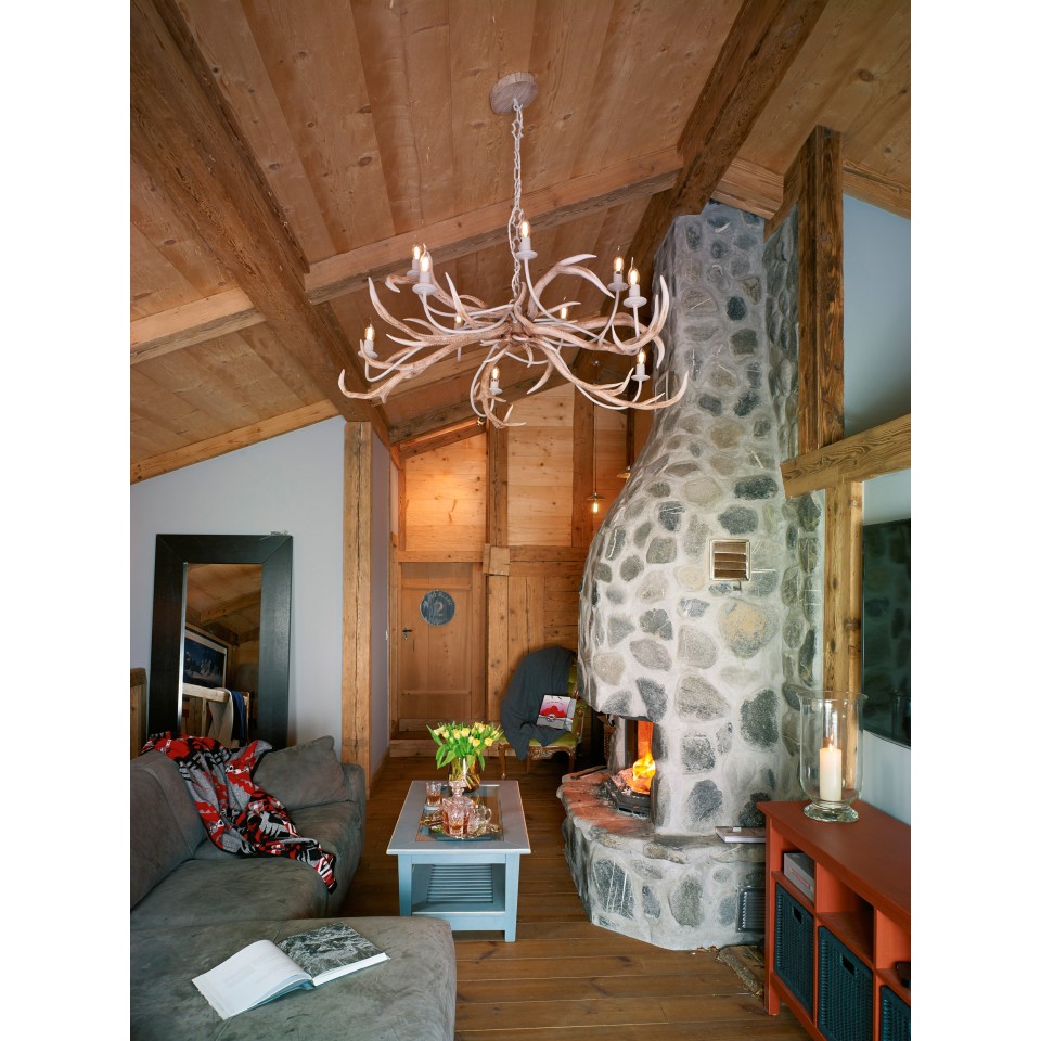 Stag 10 Light Bleached beige chandelier 125cm