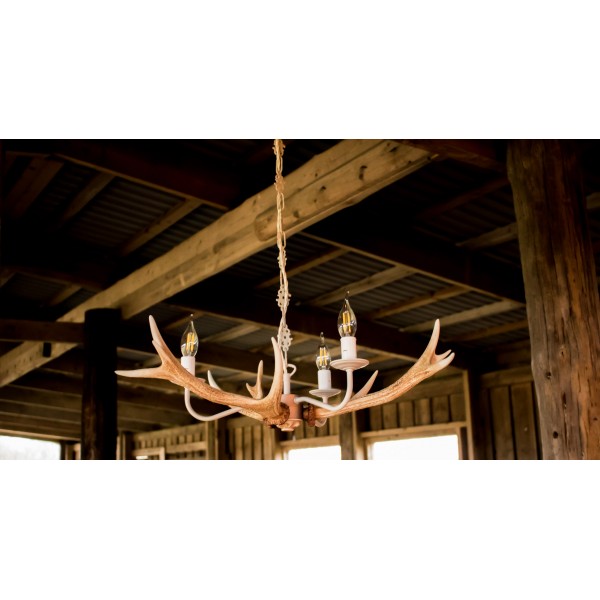 Horn takkrona 3 ljus blekt beige 60cm