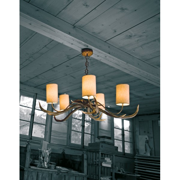 Horn takkrona 5 ljus rustik brun 100 cm
