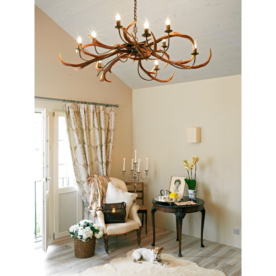 Stag 10 Light Rustic brown chandelier 125cm