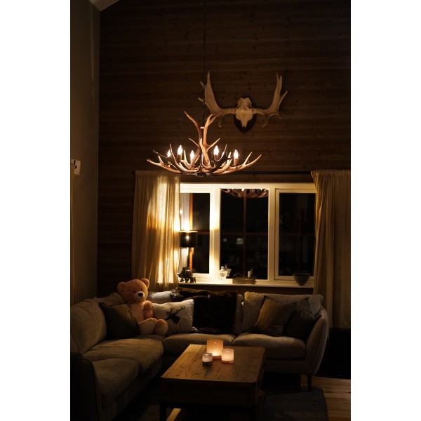 Hjorthorn takkrona 6 ljus 95 cm