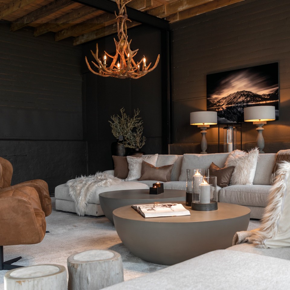 Horn Liten Ljuskrona 6-Ljus Natur 68cm