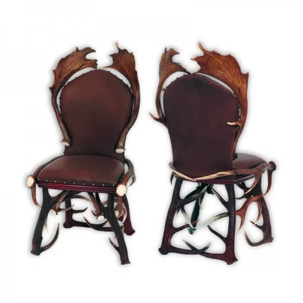 Brown leather antler chair.