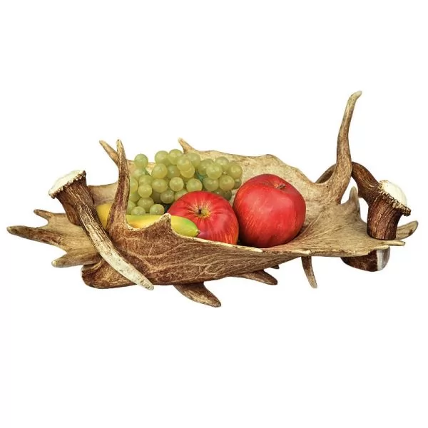 Fallow deer antler fruit bowl with handles